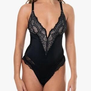 Heyshape bodysuit v neck lace bodyshaper thong NEW XL black shapewear